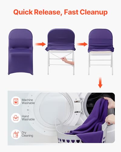 Image of VEVOR Chair Covers, Polyester Spandex Chair Cover, Stretch Slipcovers for Wedding Party Dining Banquet Flat-Front Chair Covers (Purple-c, 50PCS)