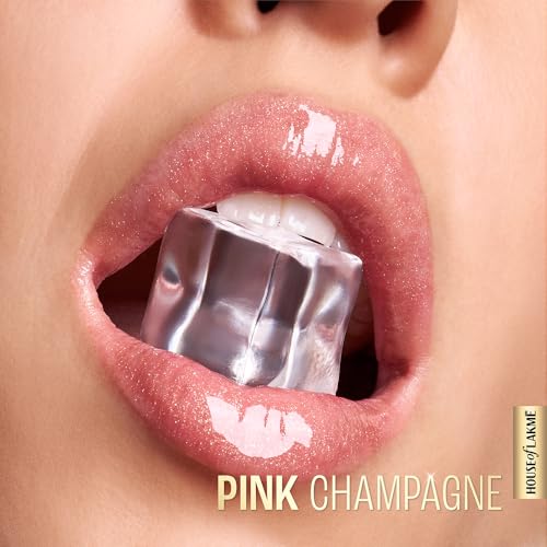 Image of Lakme Glitterati Lip Glaze, for Plump and Shiny Lips, with Vegan Collagen and Crystal Technology, Non-Sticky Formula, Glitter Infused, Delicious Coconut-Vanilla Scent, 201 Pink Champagne 5ml