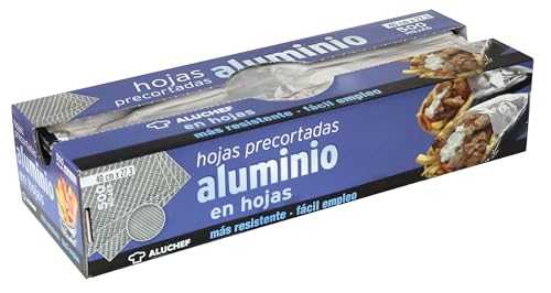 VESCEL-500 Hojas Papel Aluminio Precortado, Aluminio Gofrado Extra Resistente, Ideal para Horno, Barbacoa,Kebabs (40cmx27,3m)