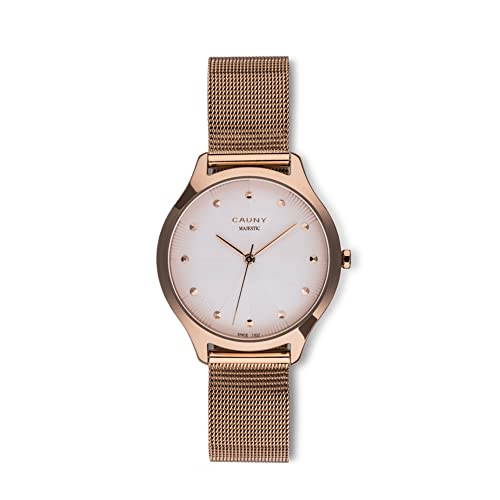 CAUNY - Reloj Analógico de Mujer - Majestic Patterns Rose Gold - Movimiento de Cuarzo - Pulsera de Malla Milanesa - Función de 3 Horas - Resistente al Agua hasta 5 ATM - Hecho en Acero 316L