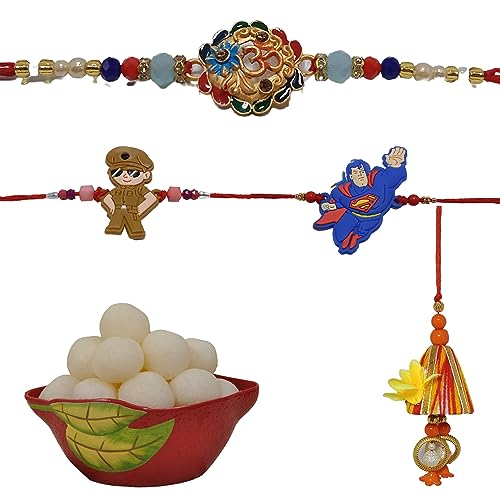 Image of Yuvraj Rakhi with Sweets Couple Rakhi (Bhaiya or Bhabhi) 2 kids rakhi Rasgulla 1 kg pack mithai gift pack