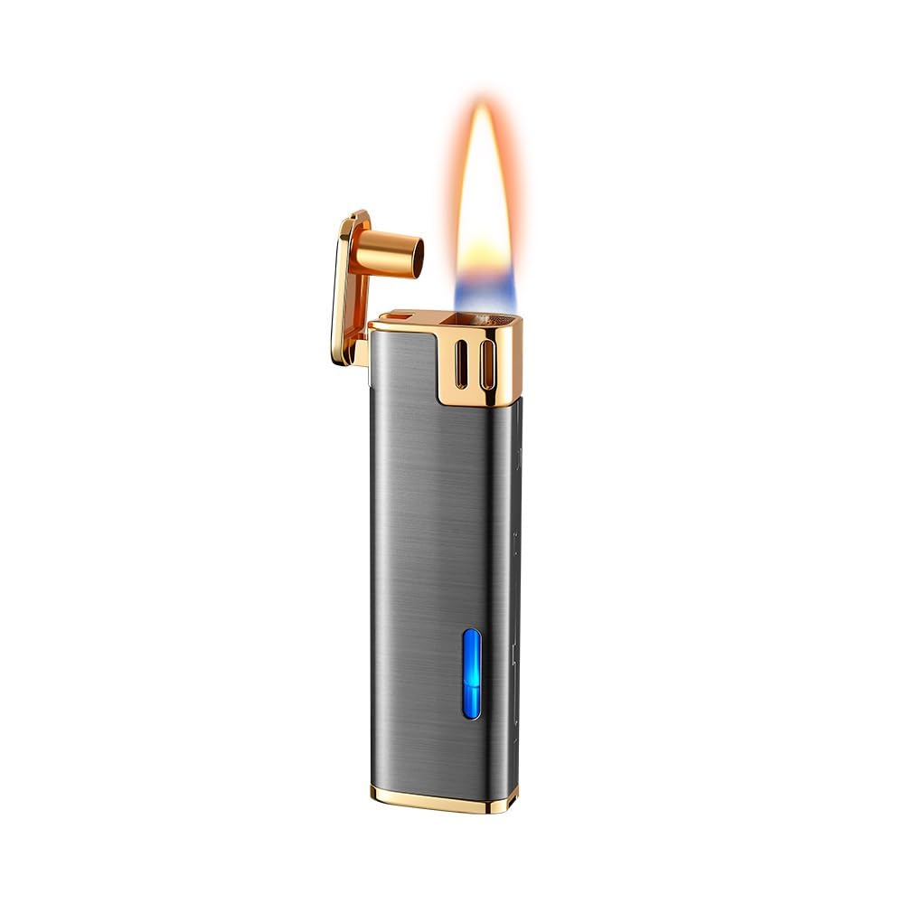 Vintage Metal Kerosene Lighters with 4 Smart Ignitions – Voice/Airflow/Gravity Knock – Refillable Soft Flame Oil Lighter for Candle Camping – Fuel Not Included(Black)