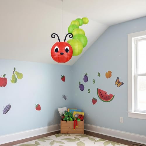 Image of Hortsun 7 Pcs Caterpillar Theme Birthday Decorations Caterpillar Paper Lanterns Sets for School Classroom Birthday Party Favors, with Eyes Mouth Feelers Glue Point (Assorted Colors)