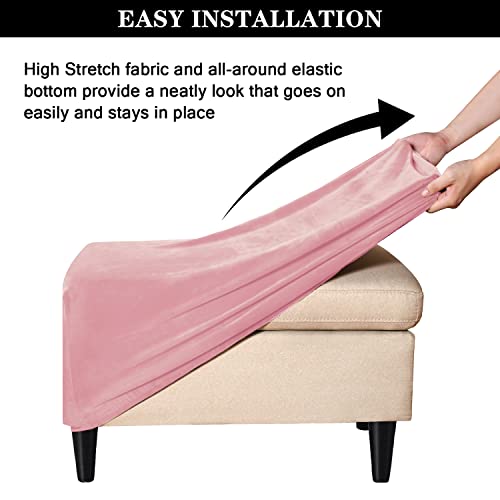 Pendejato Stretch Ottoman Covers, Velvet Ottoman Slipcover Rectangle Storage Stool Cover Footstool Slipcover For Living Room Furniture Protector (Pink) #TOP6