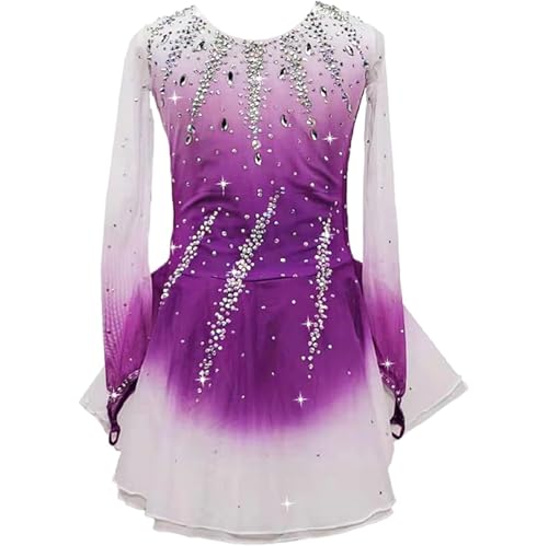 FZHQNZJF Púrpura,XXL, Vestido de Patinaje Artístico de Manga Larga con Degradado para Niñas Ropa de Competición de Patinaje sobre Hielo Falda de Patinaje sobre Ruedas Maillot de Gimnasia