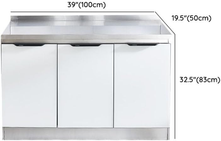 LITFAD Standard Kitchen Storage Cabinet with Stainless Steel Countertop, 3 Doors Closet Cabinet, Kitchen Cupboards Storage, 39" L x 19.5" W x 32.5" H
