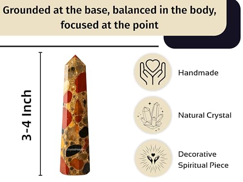 Image of Crystal Heaven Certified Spotted Jasper Crystal Tower Obelisk Point for Chakra, Healing and Balancing - AAA Grade Original Certified Gemstone Agate for Reiki Meditation Yoga Spiritual (3-4 Inches)
