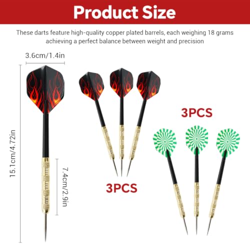 Image of Proberos 6Pcs Steel Tip Darts Set for Adults, 14g Thick-barreled Brass Darts with Textured Barrels and Unique Flights for Dartboard Games Parties and Home Playing Usage