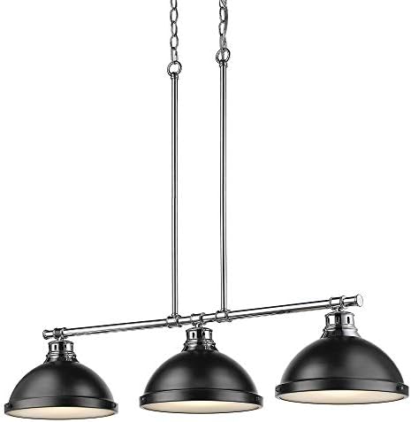 Golden Lighting 3602-3LP CH-BLK Three Light Linear Pendant, Black