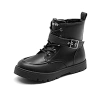DREAM PAIRS Boys Girls Ankle Boots Lace-up with Buckle Strap Combat boot for Toddler/Little Kid/Big Kids,Size 5 Big Kid,Black,KKUMMB2507