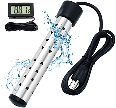 Immersion Water Heater, 1500W Portable Water Heater with LCD Thermometer & Stainless-Steel Guard, Heat 5 Gallons of Water in Minutes Bucket Heater Hot Tub Heater for Home Travel Camping Mini Pool