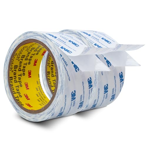 3M Double Sided Tape 2"×32.8Ft 2 Pack 9448A Double Coated Tissue Tape | Strong Adhesive Sticky Tape Translucent Removable for Foam Art Craft Nameplate Bonding