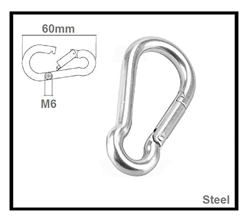 TERF® M6 Heavy Duty Carbine Snap Hook Steel M6 (6mm) Spring-Loaded Closure Snap Carabiner Hook Use For Swing Outdoor Travel Camping Fishing Hiking Hanging and Multi Purpose Use - Image 5