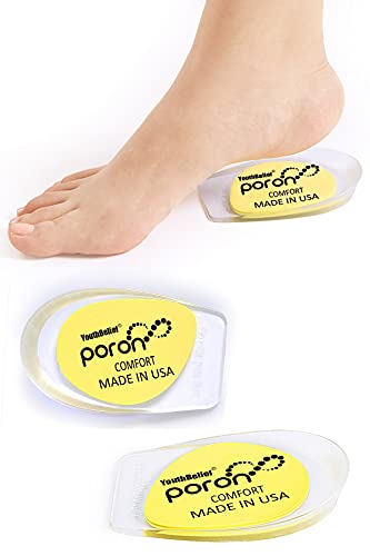 Plantar Fasciitis Heel Cupã€PORON - Made in USAã€‘ Silicone Gel Heel Cup Pads for Long Time Standing, Walking, Heel Pain, Running, Heel Spur, Foot Pain - Men & Women (Yellow, S size: W 4.5-8.5 / M 6-9)