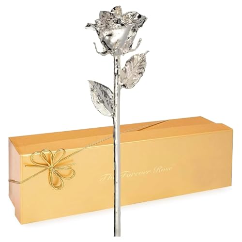 Image of Forever Rose Real Rose Dipped in Silver, Luxury Gold Gift Box
