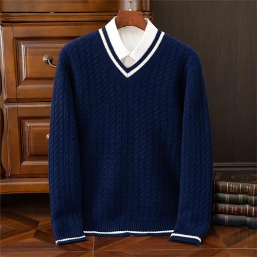 Men's Winter Thickened 100 Percent Cashmere Sweater V-Neck Knitted Top Warm Fashion Leisure Pullover 5
