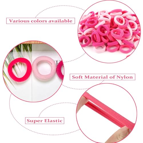 Image of Diversa Cotton Mini Rubber Bands Elastic Hair Ties, Small Baby Hair Bobbles Ponytail Holder for Kids Girls & Women, 2.5 cm in Diameter, Pack of 100 (Pink)