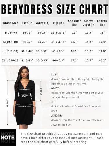 Berydress Women'S Classic 3/4 Sleeve V Neck Sheath Casual Party Work Faux Black Wrap Dress thumb #3