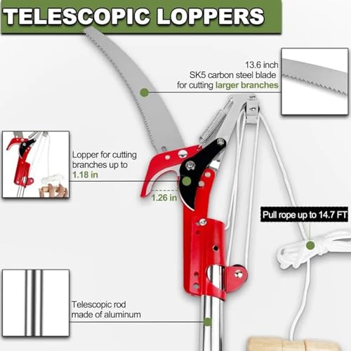 Tijeras de podar telescopicas ajustables con sierra de poste negro 6