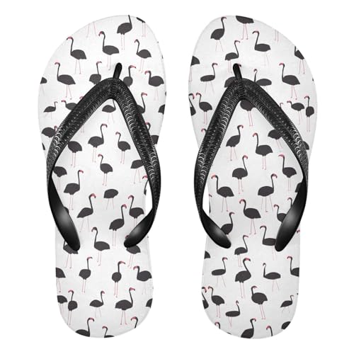 ALAZA Black Flamingo Flip Flops for Women Fashion Beach Slippers Comfort Mens Flip Flops Non-Slip Rubber Shower Slippers Sandal for Hotel Travel Sport,XS