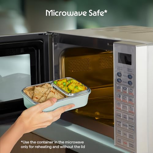 Image of Larah by BOROSIL Freshbyte Stainless Steel Lunch Box | 800 ml + 200 ml Rectangle Container Set | Airtight, Dishwasher Safe Tiffin | Portable Kids Tiffin | 1 Year Warranty (Green)