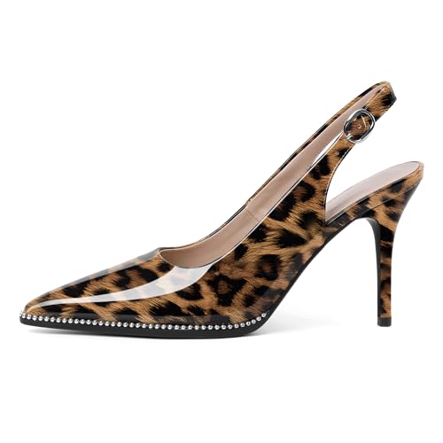 Image of SAMMITOP Women Slingback Heels Stilettos Closed Pointed Toe High Heel Silver Beaded Pumps Comfortable 3.5 Inch High Heels for Women Dressy Shoes