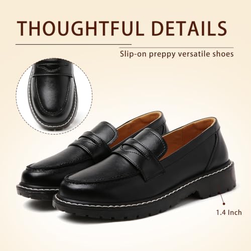 Image of Black Penny Loafers for Women, Shiny Comfortable Dress Work Shoes