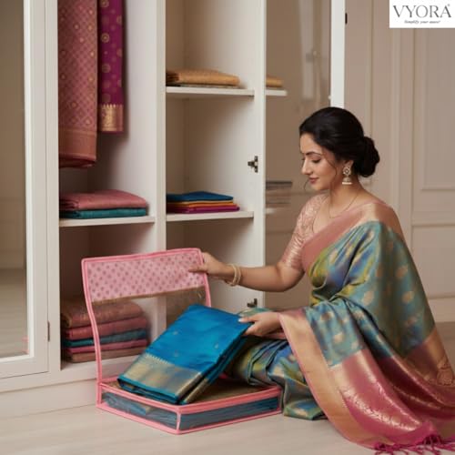 Image of Premium Saree covers for storage Pack of 3 Saree covers with zip transparent Saree bags Sequin Design Cloth organizer Cloth covers for packing Wardrobe organizer Saree pouch (Pink, Pack of 3)