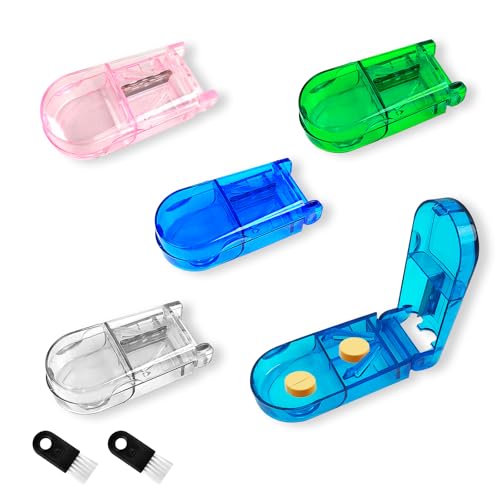 NVGVUP Coupe-Comprimé, 5 Séparateur de Comprimés pour Couper Petits et Gros Cachets, Coupe Medicaments avec Compartiment De Rangement pour Pilules