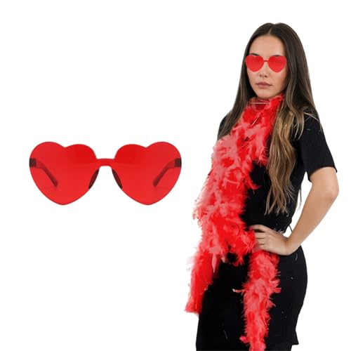 SSKHE Feather Boas Lot de 2 boas artificiels à plumes avec verres en forme de cœur, décorations artificielles pour accessoires de danse