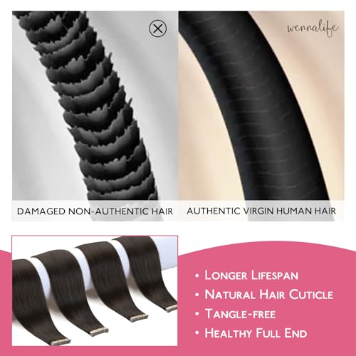 Image of WENNALIFE Tape in Hair Extensions Human Hair Dark Brown Tape in Extensions, 10pcs 20g 10 inch Remy Invisible Tape Ins Straight Colored Soft Real Human Hair Tape in Extensions Refill Set Extensions