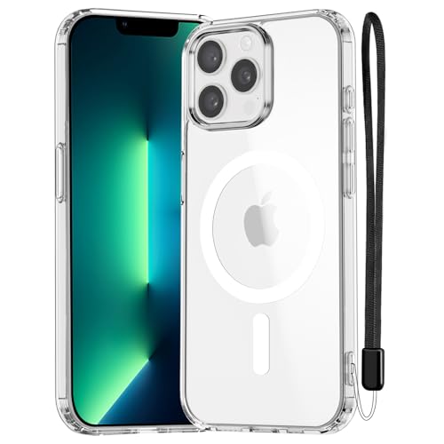 NEWC Magnetisch Hülle für iPhone 13 Pro (6 1 Zoll) kompatibel mit MagSafe Ultimate stoßfest-starker Magnetismus und militärischer Schutz-schlanke Hülle mit Umhängeband-Transparent