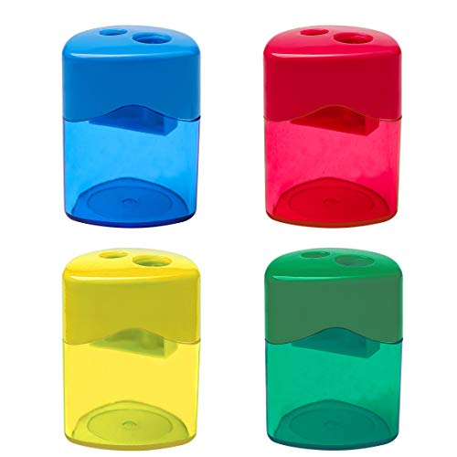 4 Pcs Pencil Sharpeners, Manual Pencil Sharpeners Double Holes Sharpener Handheld Pencil Sharpeners for Kids, Colored Plastic Pencil Sharpeners for Office Home Supply