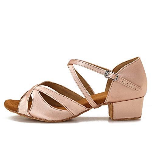 Low Heel Ballroom Dance Shoes Salsa Latin Dancing Shoes for Social Dancer Practice Dancer 1.5 Inch(BA02 Nude Size 8.5)2