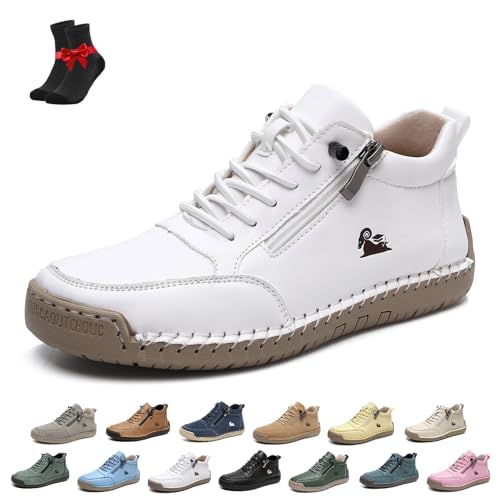 SYT-MD Chaussures Orthopédiques Confortables en Cuir Faites À La Main pour Femmes, Baskets Unisexes en Cuir avec Fermeture Éclair Latérale, Baskets...