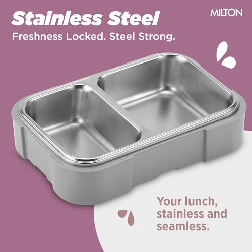 Image of MILTON Ethan 2 Inner Stainless Steel Tiffin Box for School, 2 Partition, Steam Release Plug | PU Insulated, Leak-Proof, Food Grade I Lunch Box for Kids Boys, Girls with Snap Lock Lid, 650 ml, Peach
