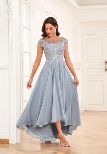 Lace Applique Chiffon Mother of The Bride Dresses for Wedding - Tea Length A Line Evening Gown for Women4