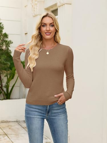 Image of Libsorge Womens Cute Crewneck Ribbed Knit Lightweight Thin Sheer Long Sleeve Sweater T Shirt Top Spring 2025