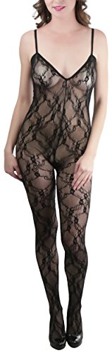 Image of ToBeInStyle Women's Lace Criss Cross Back Crotchless Bodystocking (Regular Size, Black)
