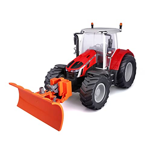 Maisto Tech R/C Traktor Massey Ferguson 5S.145 mit Scheinwerfer & Schneeschieber, 29 cm, rot - 1:16 - Schneepflug Ferngesteuerte Traktor ab 8 RC Auto 2,4 GHz - ca. 3 km/h Auto Ferngesteuert (582724)