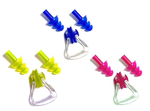 Fontee 3 Pack weichen Schutz Silikon Schwimmen Ohrstöpsel und Schwimmen Nase Clips Kits für Kinder, 3 Farben