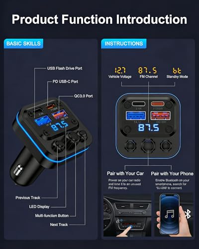 Bluetooth FM Transmitter 54W Fast Charging