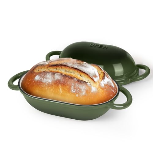UFEH Dutch Oven for Bread Baking – Premium Cast Iron Pot with Lid – Perfect for Sourdough, Artisan Loaves & No-Knead Bread – 2 QT / 1.9L (Enameled, Round, Oven & Stovetop Safe), Green