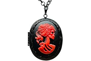 Halloween Gothic Skeleton Red Lady Cameo Necklace
