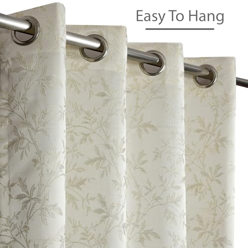 Image of FRESH FROM LOOM Heavy Jari Jacquard Premium Luxury Light Blocking 80% Room Darkening Curtain 8 Feet Long Door & Window | Semi Blackout Floral | Eyelet Ring | Anti-Shrink Parda(8feet, Cream, 1pc only)