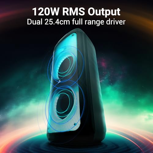 ZEBRONICS 120 Watts Party Speaker with 2 Wireless Mic, 7 hrs Playtime, Karaoke & Recording Function, TWS, Bluetooth, USB, AUX, mSD, RGB Modes (Thump 700 Black) view 2