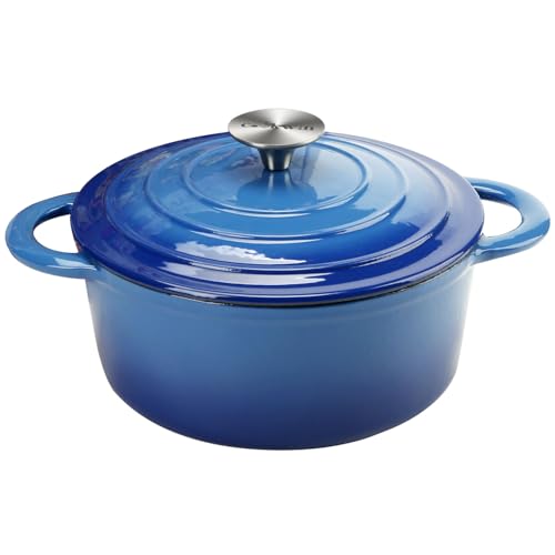 5 QT Cast Iron Dutch Oven with Lid, Heavy Duty Enameled Soup Pot with Dual Handles and Oven Safe for Bread Baking, Brais - Detailed View