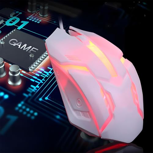 Image of Natation Wired Gaming Mouse 1 Pc - 3-Button X1, 1200 DPI Adjustable, Rainbow LED Lights, Durable Surface-Friendly Design, High-Precision Sensor, USB Plug & Play for PC, Laptop, Office & Gaming (White)