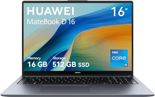HUAWEI MateBook D16 Ordinateur Portable Intel® Core™ i5-12450H, 16 Go RAM, 512 Go SSD, Écran 16'' FullView, Non Tactile, Windows 11 Home, Clavier AZERTY, Gris