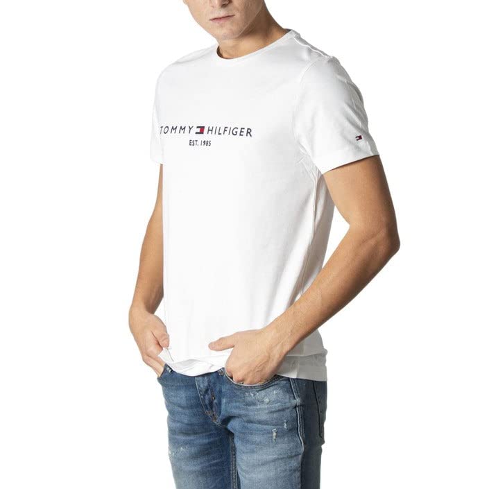 Tommy Hilfiger T-Shirt Homme Core Tommy Logo Tee Encolure Ronde, Blanc (Snow White), M